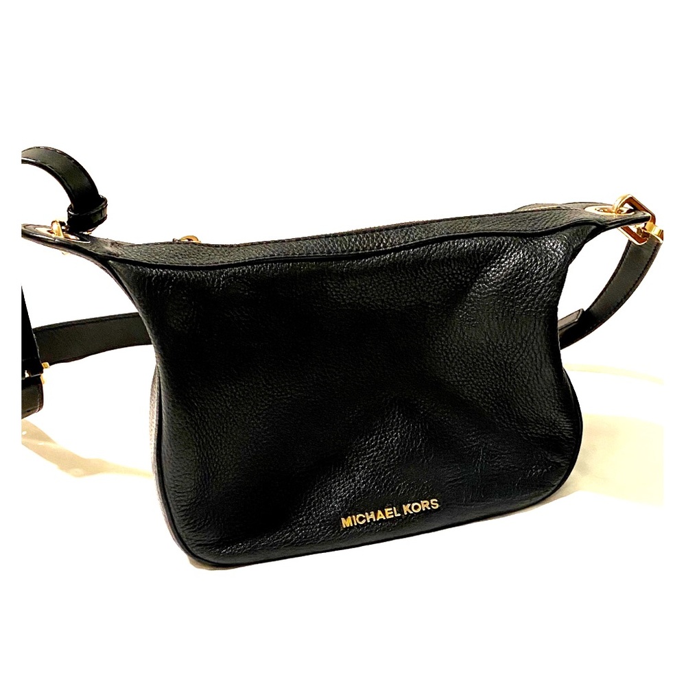 Michael Kors black leather crossbody bag w gold